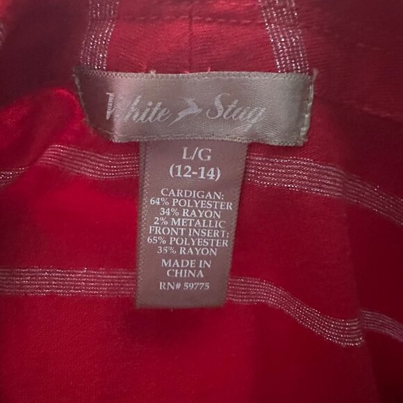 White Stag Open Front Cardigan with Attached Tank Top L Red Striped 12-14 - Picture 4 of 8